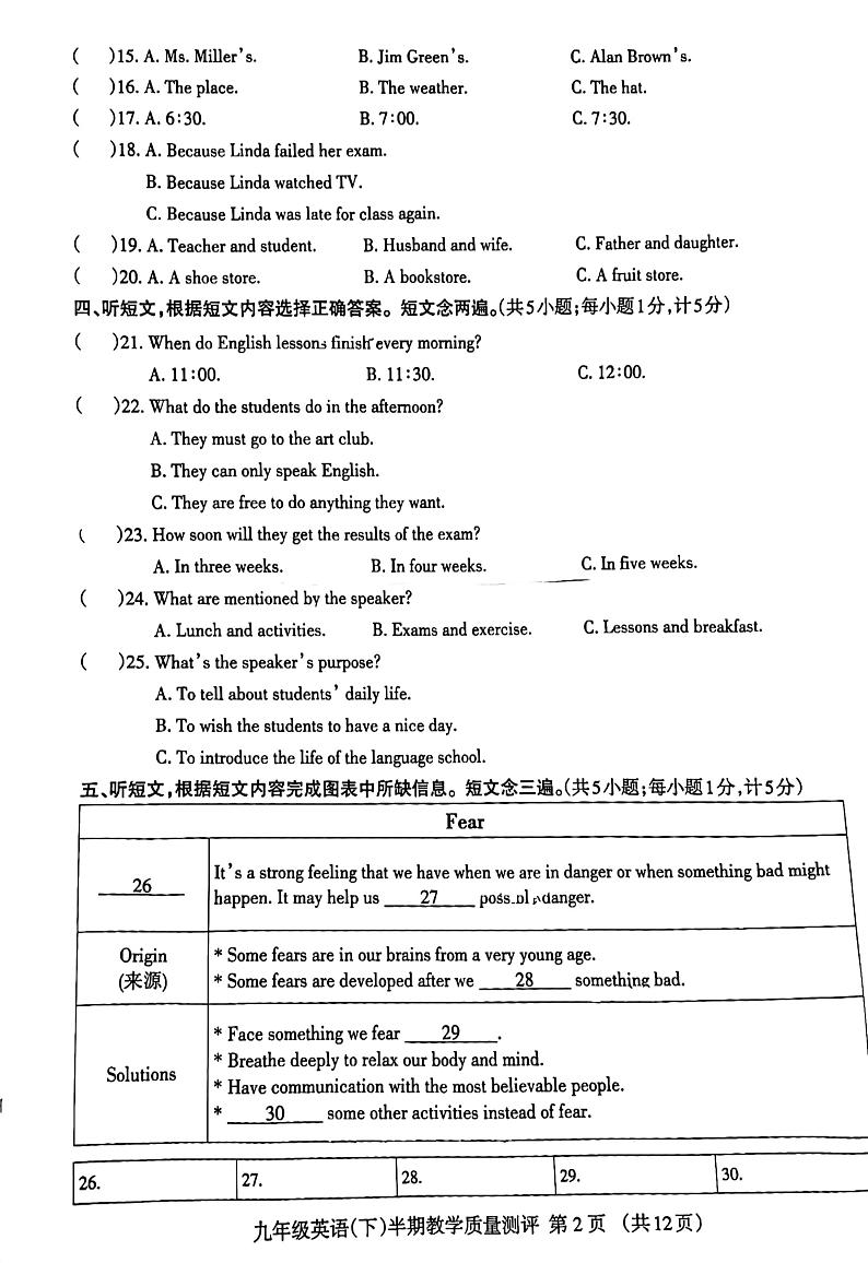 2024年四川省成都市金牛区九年级中考二诊模拟考试英语试题 （无答案）第2页