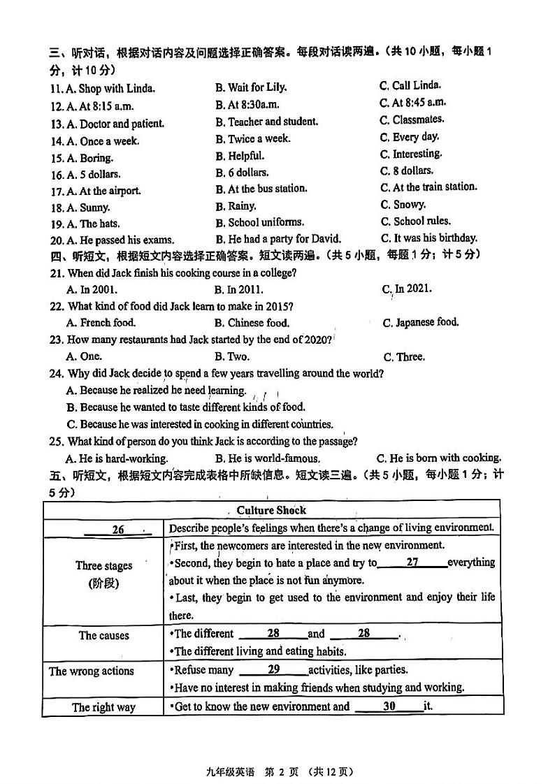 2024年四川省成都市青羊区九年级中考二诊模拟考试英语试题 （无答案）02