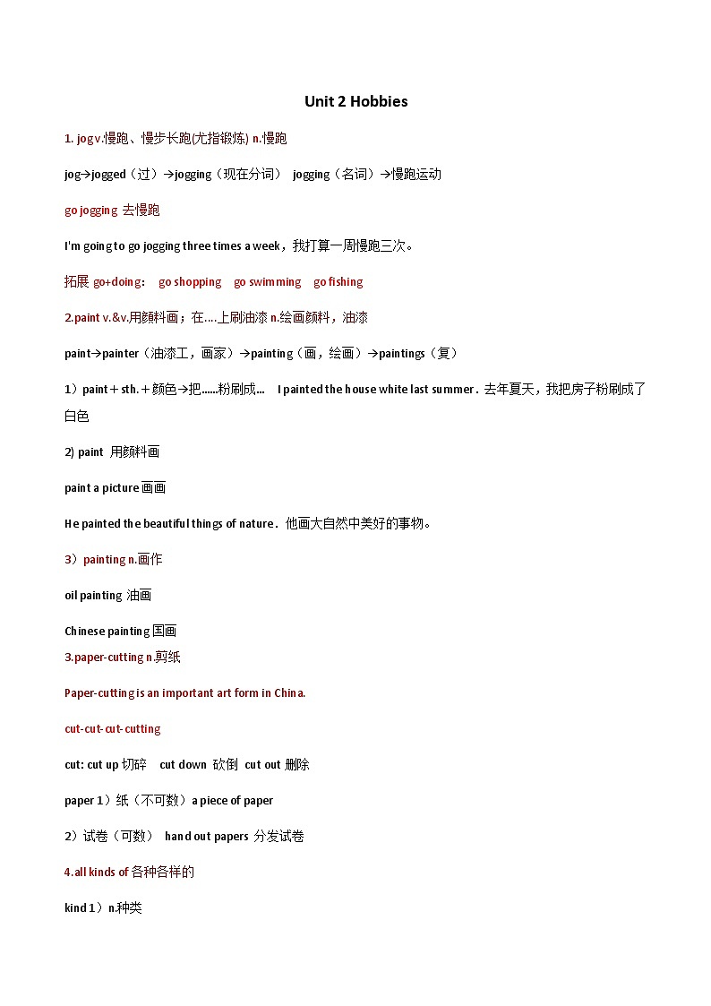 新牛津译林版英语七年级上册Unit 2 Hobbies 单词导学案第1页
