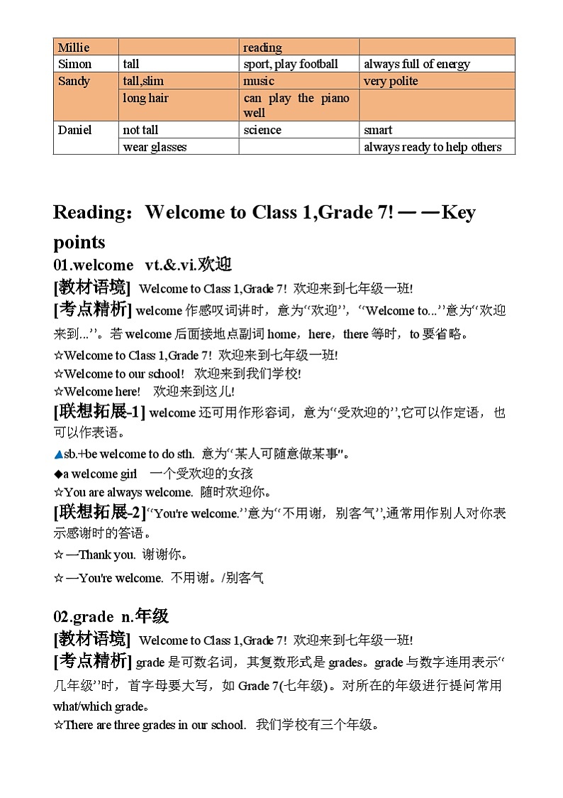 新七上Unit 1 This is me!reading 知识点讲义第3页