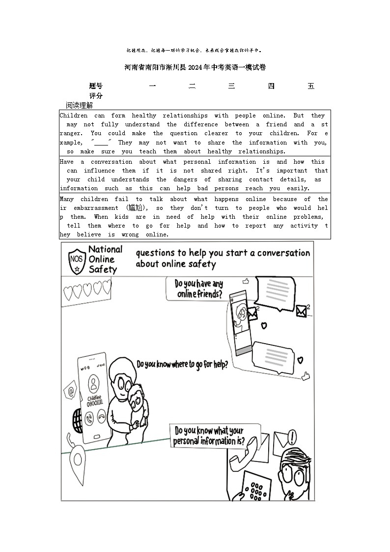 [英语][一模]河南省南阳市淅川县2024年中考英语一模试卷01