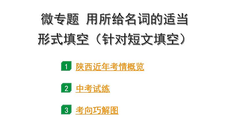 2024陕西中考英语二轮复习 微专题 用所给名词的适当形式填空（针对短文填空）（课件）第1页