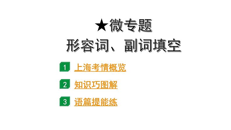 2024上海中考英语三轮冲刺 微专题 形容词、副词填空（针对选词填空与首字母填空）（课件）第1页