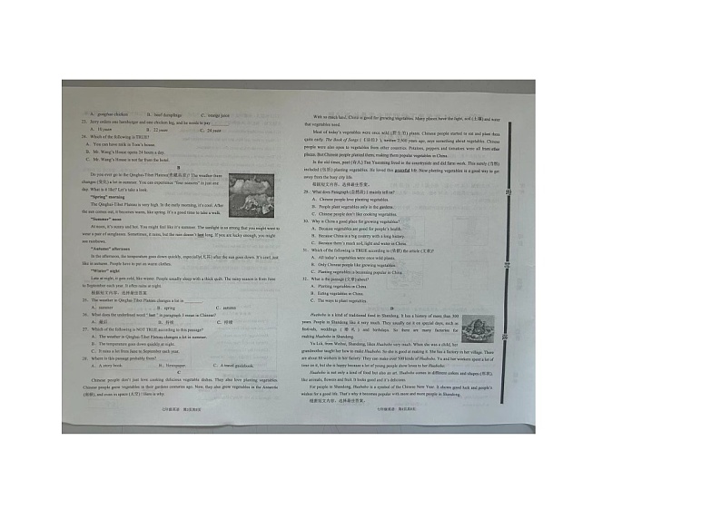 山东省临沂市兰陵县2023-2024学年七年级下学期7月期末考试英语试题02