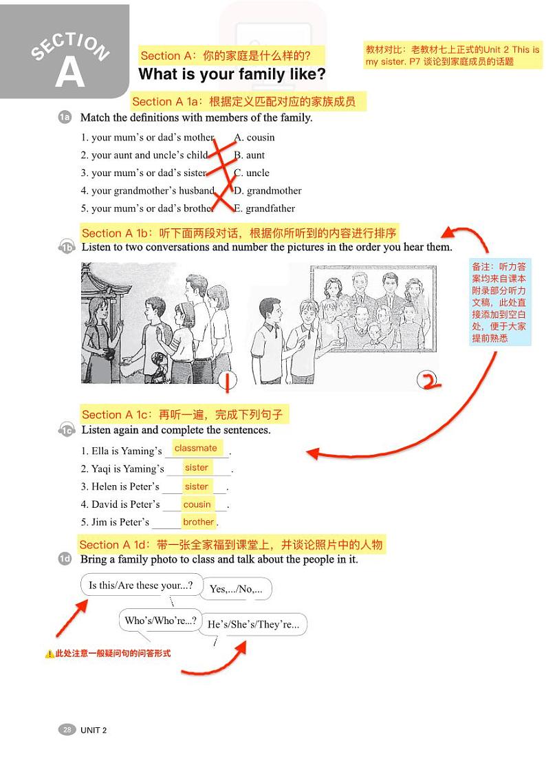 2024七上人教版新教材英语 教师备课学案笔记 Unit2 We are family!02