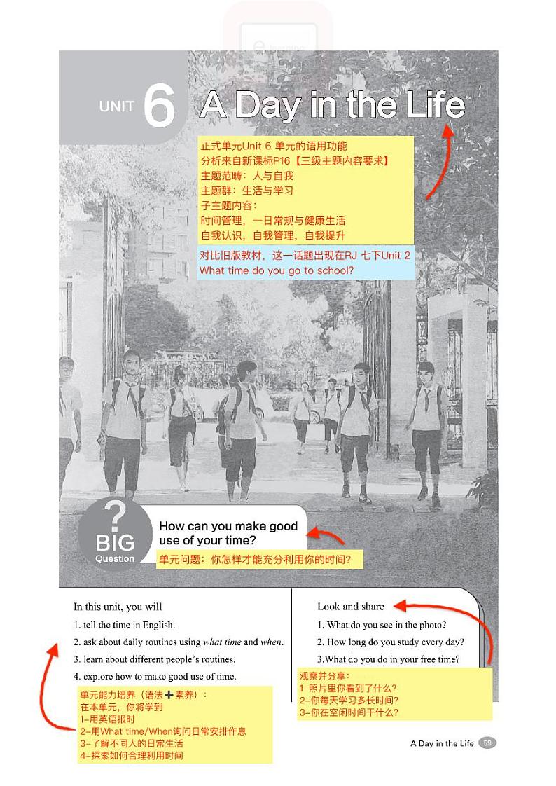 2024七上人教版新教材英语 教师备课学案笔记 Unit6 A day in the life01