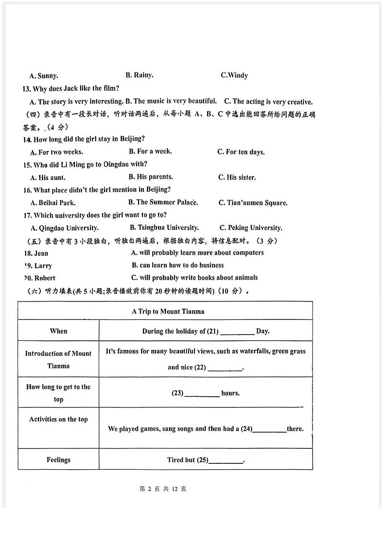 山东庆云2023-2024八年级下册英语期末考试试题02