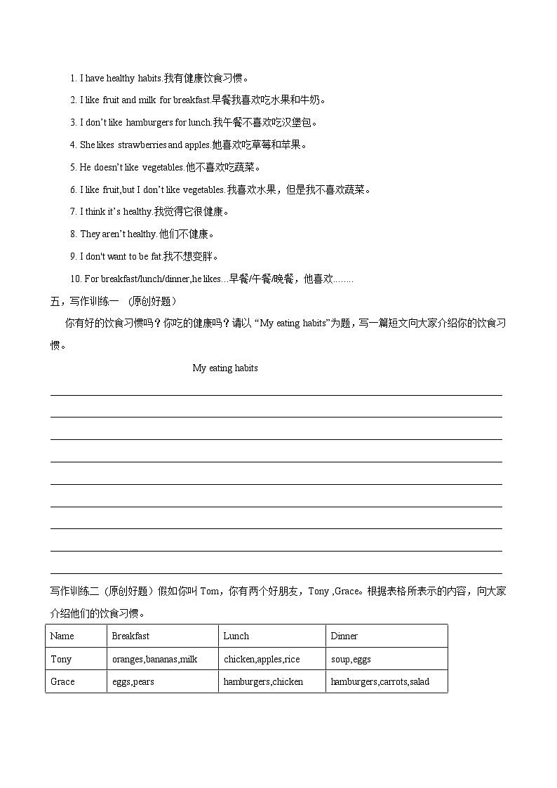 人教版七年级英语上册Unit 6 写作主题：Talk about healthy diet 练习第2页