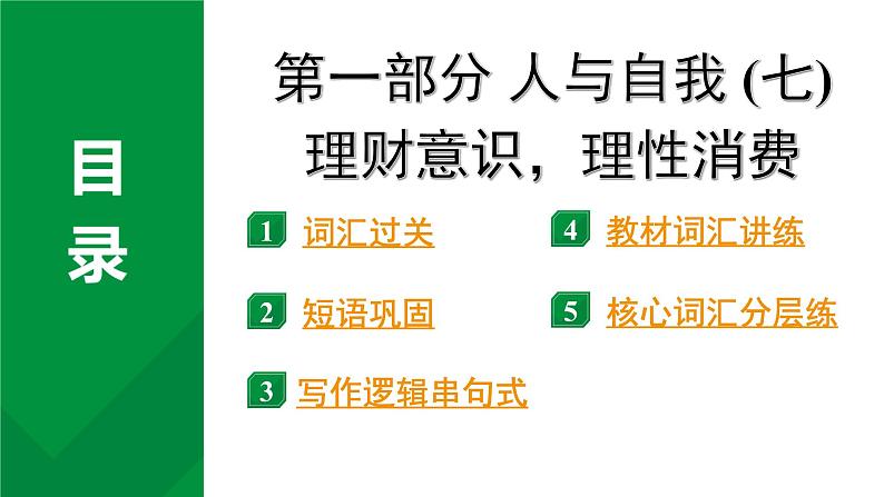 2024中考英语二轮复习第一部分人与自我(七)理财意识，理性消费(课件)第1页