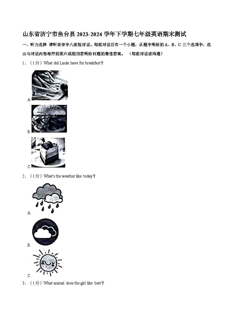 山东省济宁市鱼台县2023-2024学年七年级下学期期末测试英语试题01