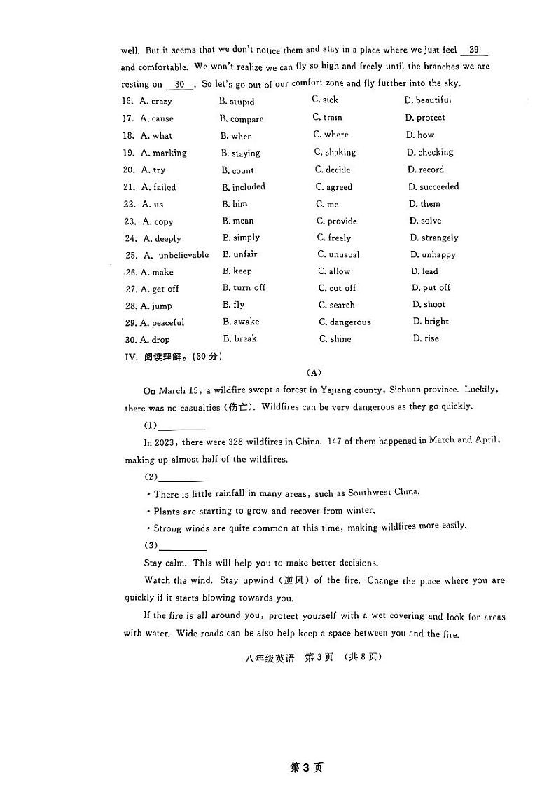 吉林省长春市绿园区2023-2024学年八年级下学期期末英语试题第3页