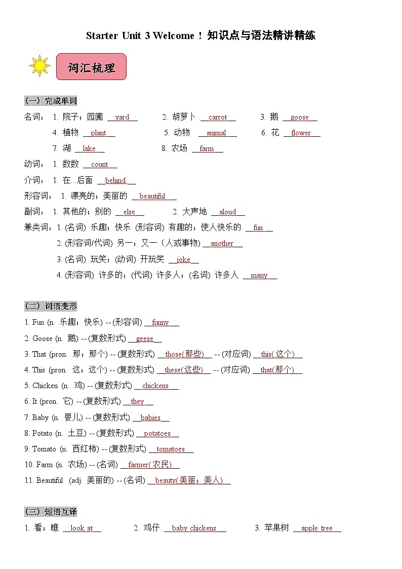 2024新人教版七年级上册英语Starter Unit 3知识点梳理及语法讲义（教师版+学生版）01