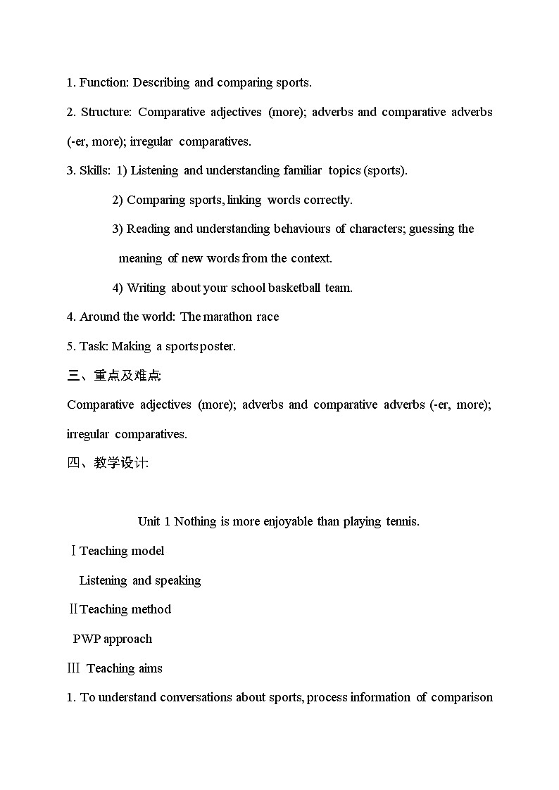 外研版英语八年级上册 M3 Unit 1 Nothing is more enjoyable than playing tennis PPT课件+教案02