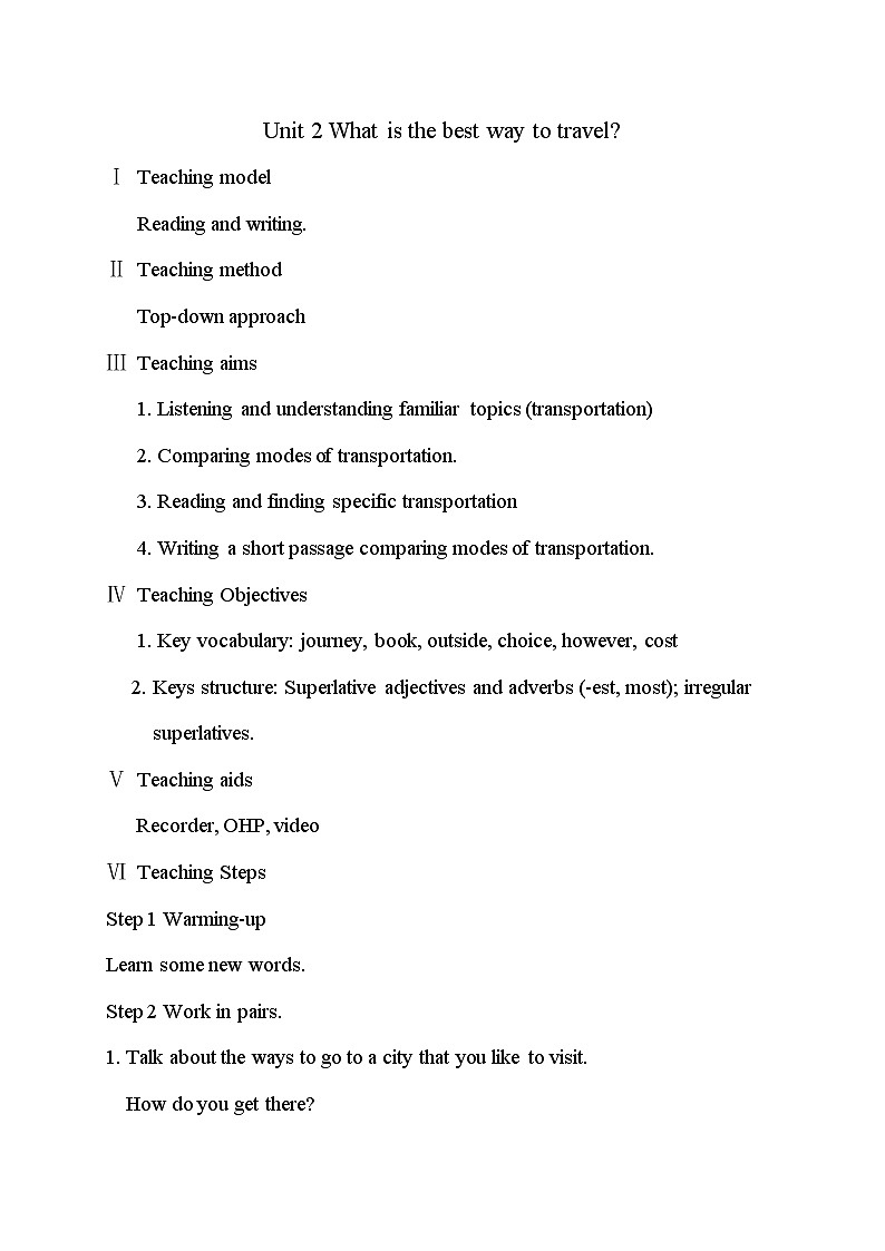 外研版英语八年级上册 M4 Unit 2 What is the best way to travel PPT课件+教案01