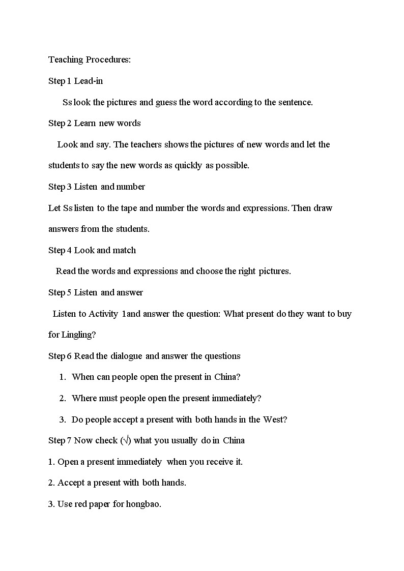 外研版英语八年级上册 M11 Unit 1 In China, we open a gift later PPT课件+教案02