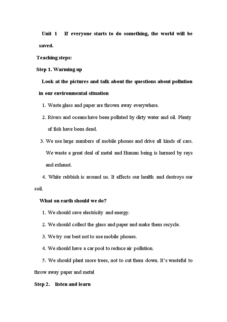 外研版英语九年级上册 M12 Unit 1 If everyone starts to do something,  the world will be saved PPT课件+教案01