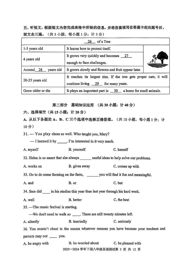 四川省成都市天府新区2023-2024学年八年级下学期期末考试英语试卷03