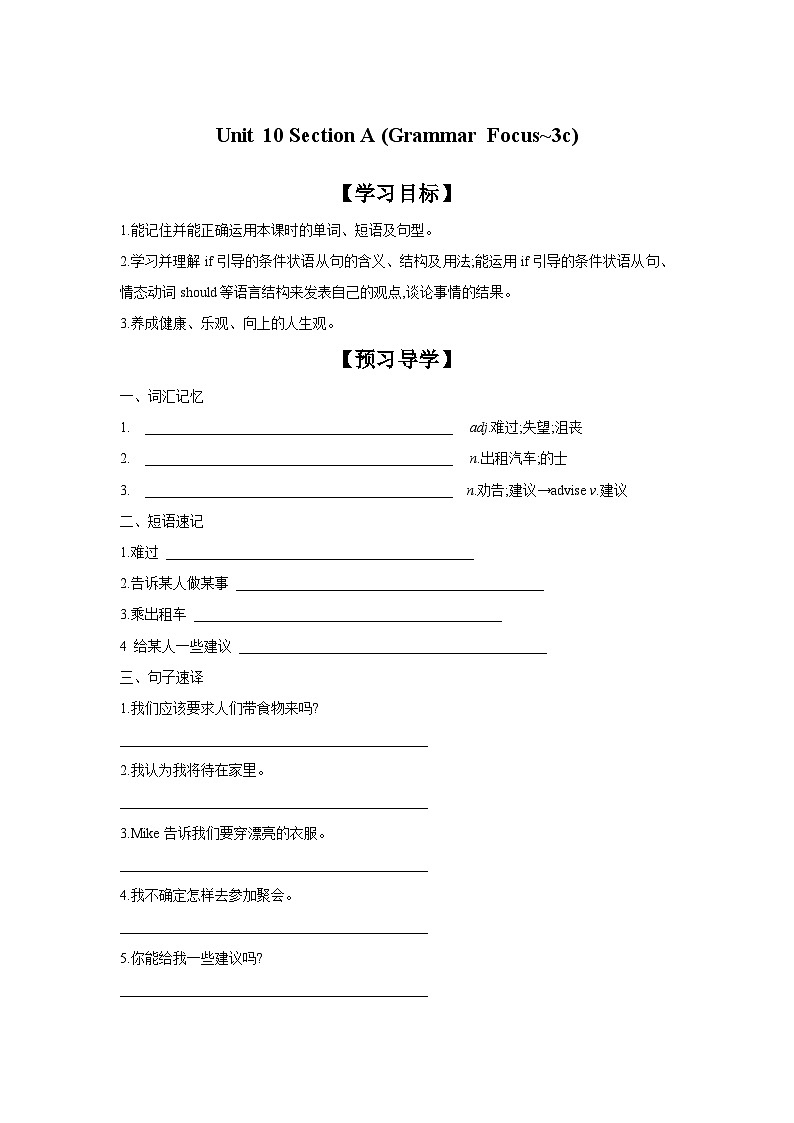 Unit 10  If you go to the party, you'll have a great time!Section A (Grammar Focus~3c)  学案01