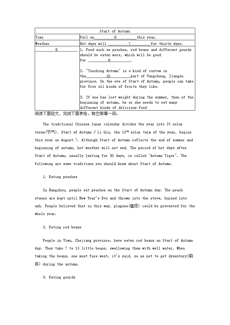 [英语](浙江省)九年级上学期2024年开学启航·英语题型精训营：阅读填表第3页