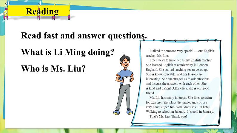 英语冀教版八年级上册 Unit 1 5. Lesson 5 Meet Ms. Liu PPT课件08