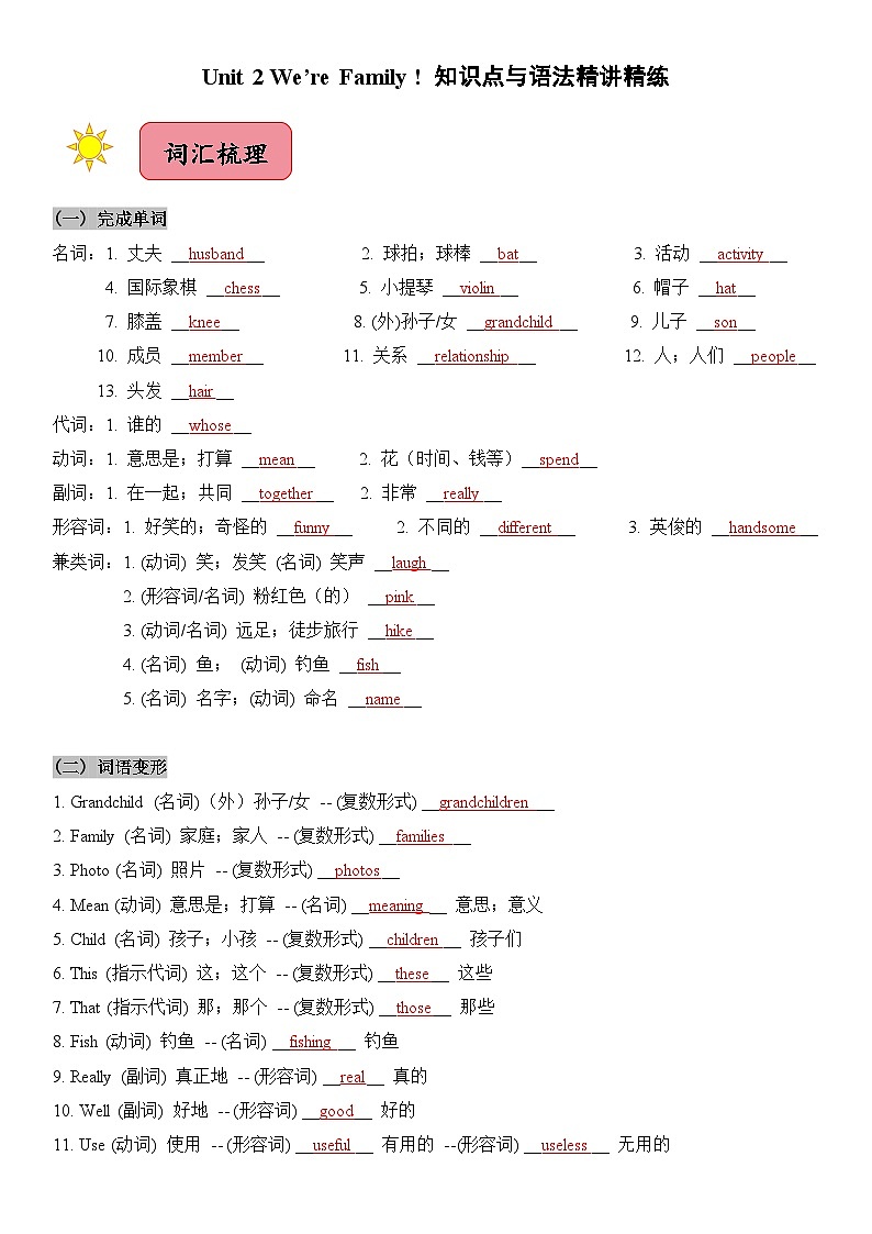 2024新人教版七年级上册英语 Unit 2知识点梳理及语法讲义（教师版+ 学生版）01