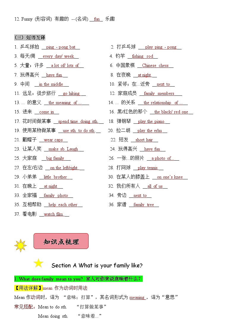 2024新人教版七年级上册英语 Unit 2知识点梳理及语法讲义（教师版+ 学生版）02