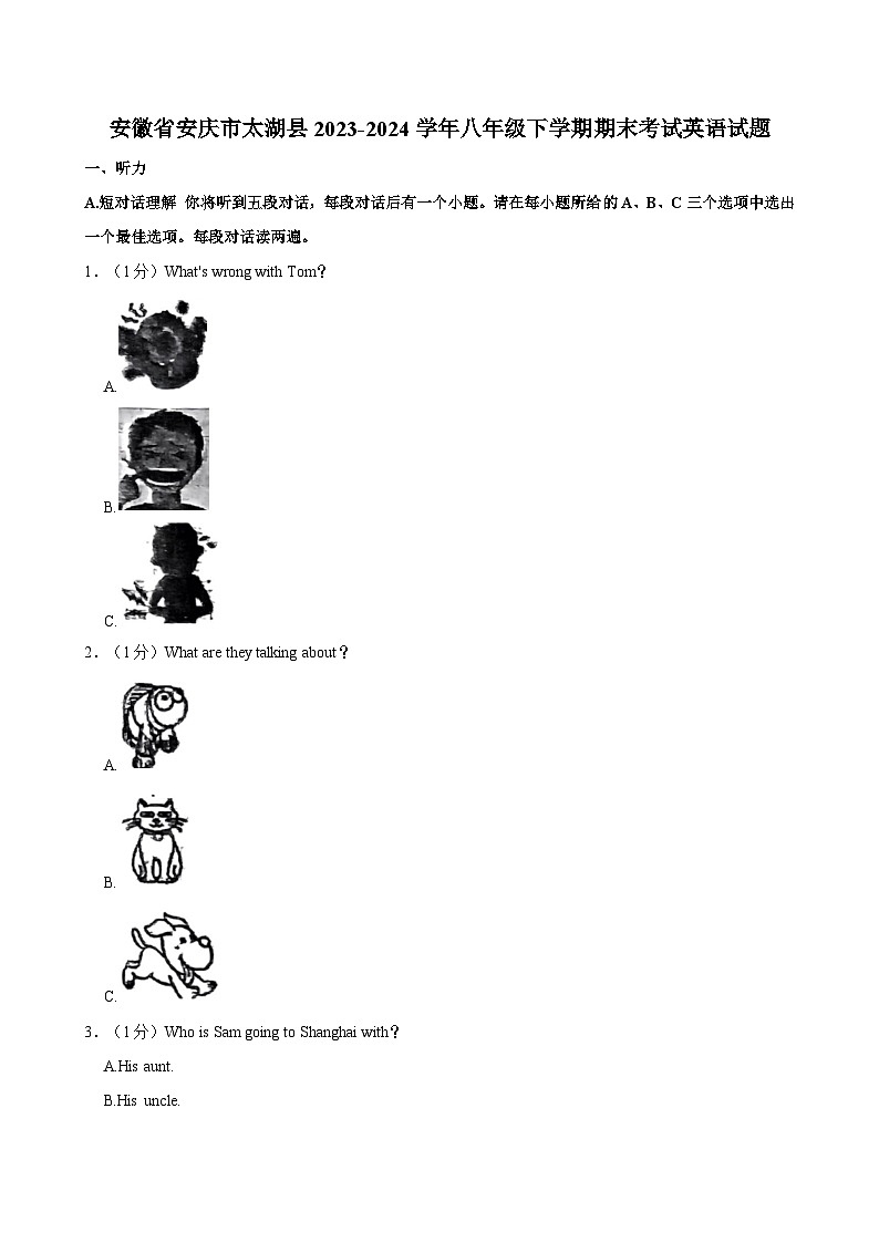 安徽省安庆市太湖县2023-2024学年八年级下学期期末考试英语试题（含答案）01