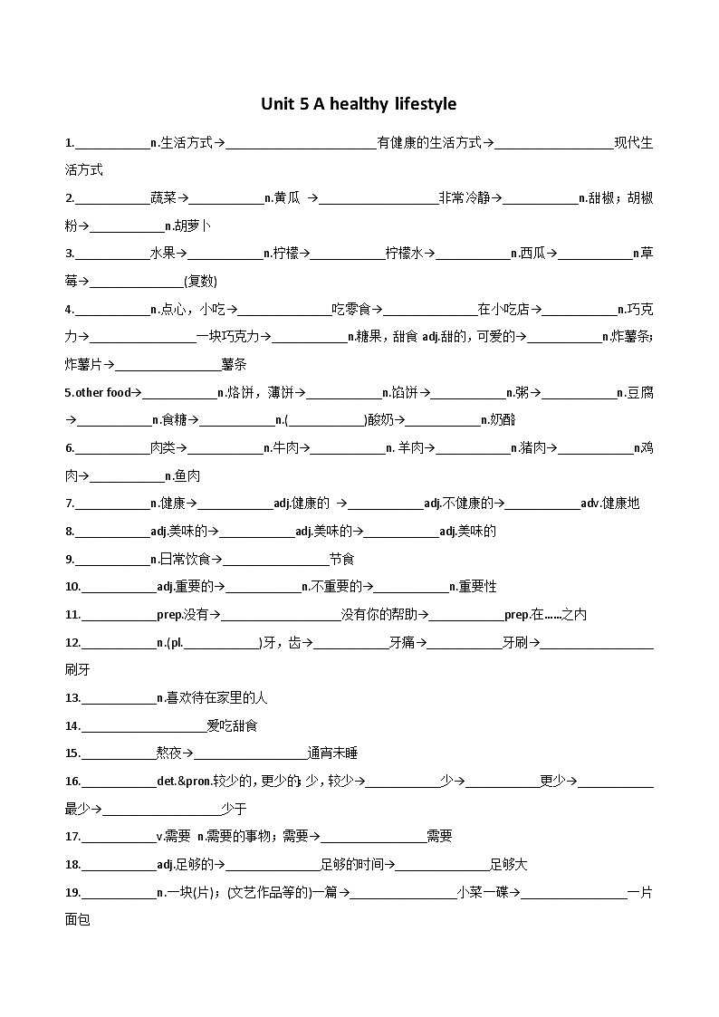 7上U5单词详解练习第1页