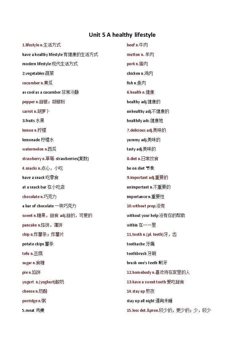 7上U5单词详解第1页