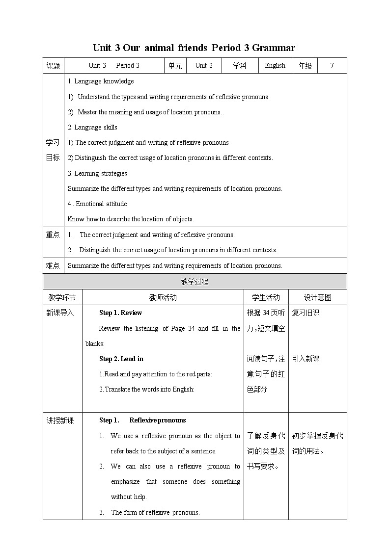 Unit 3 Our animal friends Period 3 Grammar教案01