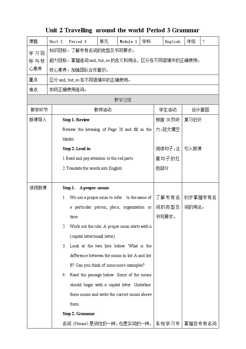 Unit 2 Travelling around the world Period 3 Grammar教案第1页