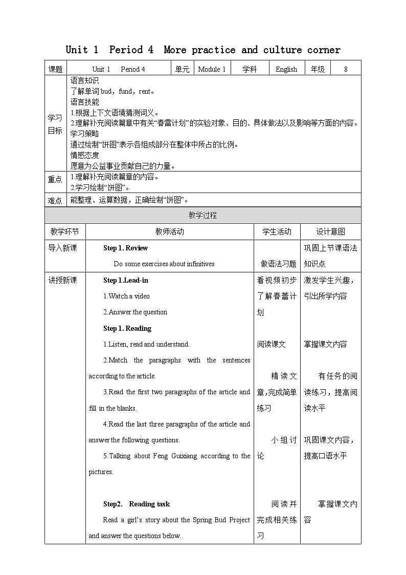 Unit 1  Period 4  More practice and culture corner教案01