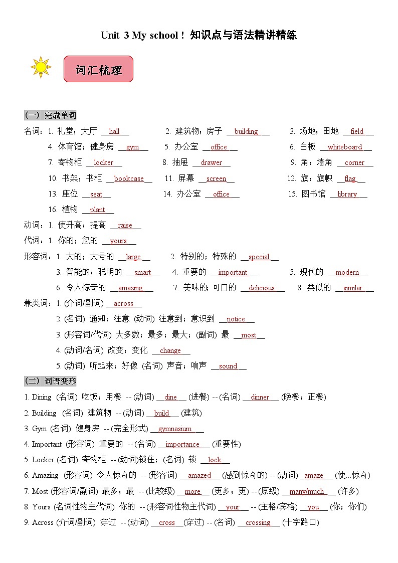 2024新人教版七年级上册英语 Unit 3知识点梳理及语法讲义（教师版+ 学生版）01