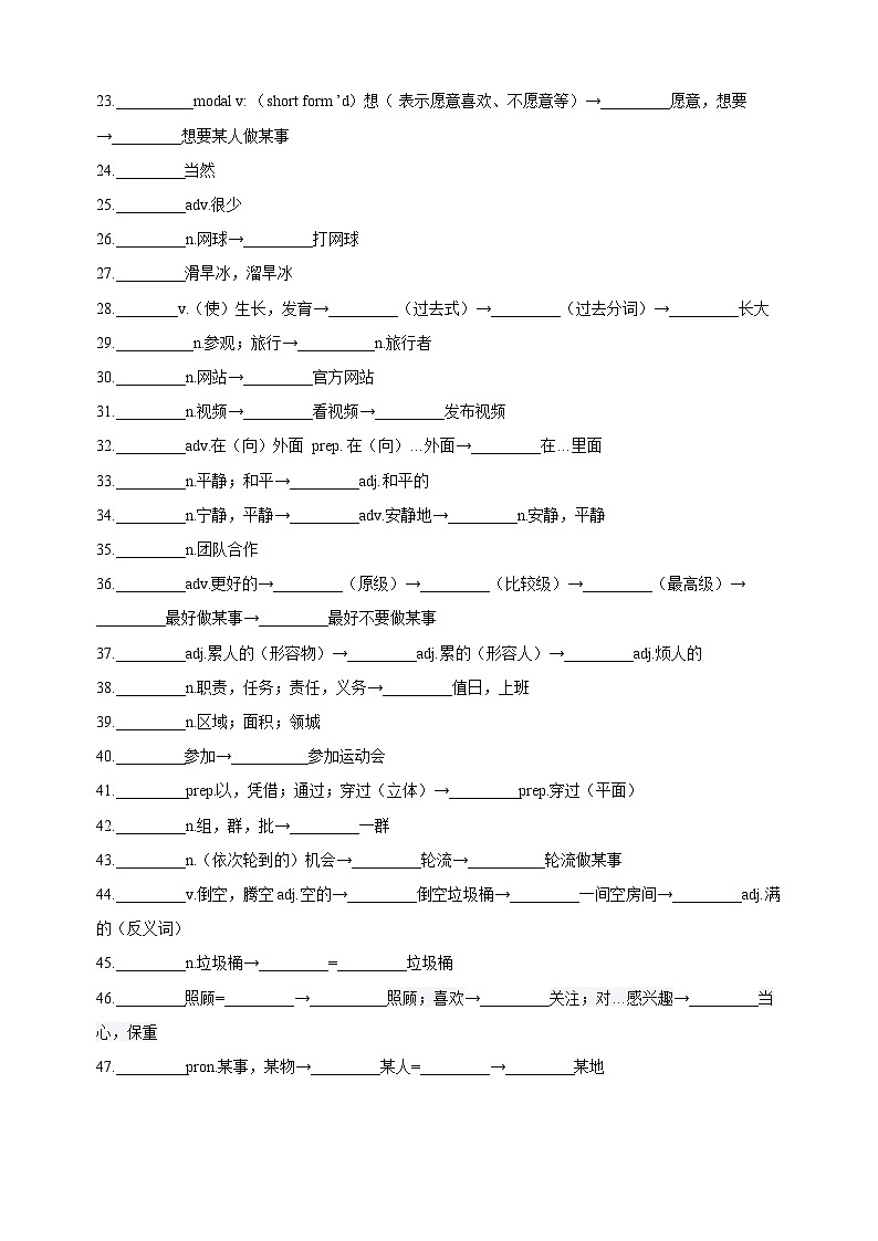 2024-2025学年新译林版七年级英语上册Unit4《School days》默写清单练习（含答案）02