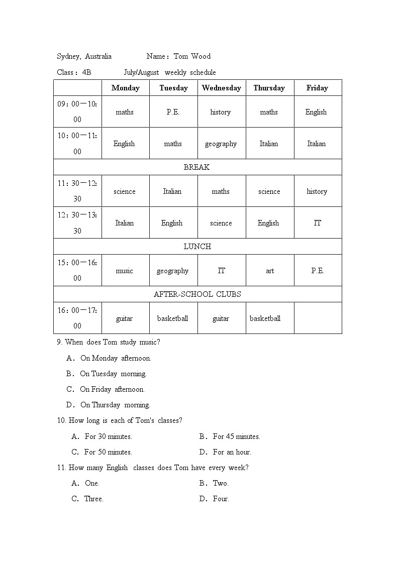 英语人教版（2024）七上 辽宁专版UNIT 4 学情评估第3页