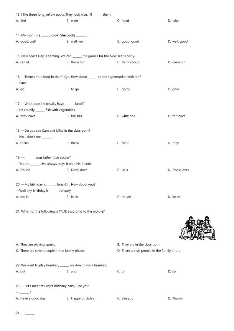 [英语][期末]甘肃省陇南市武都区2023-2024学年七年级上学期期末英语试题原题版第2页