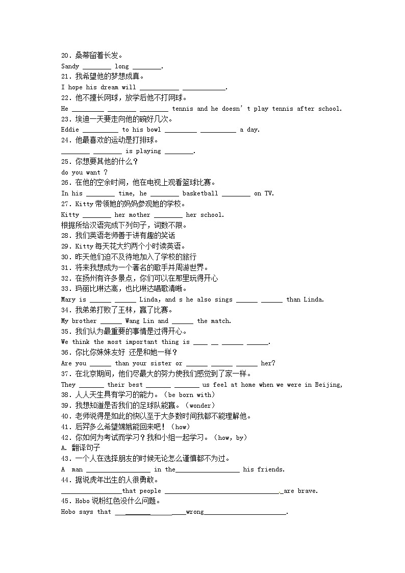 中考英语专项复习 汉译英 练习第2页