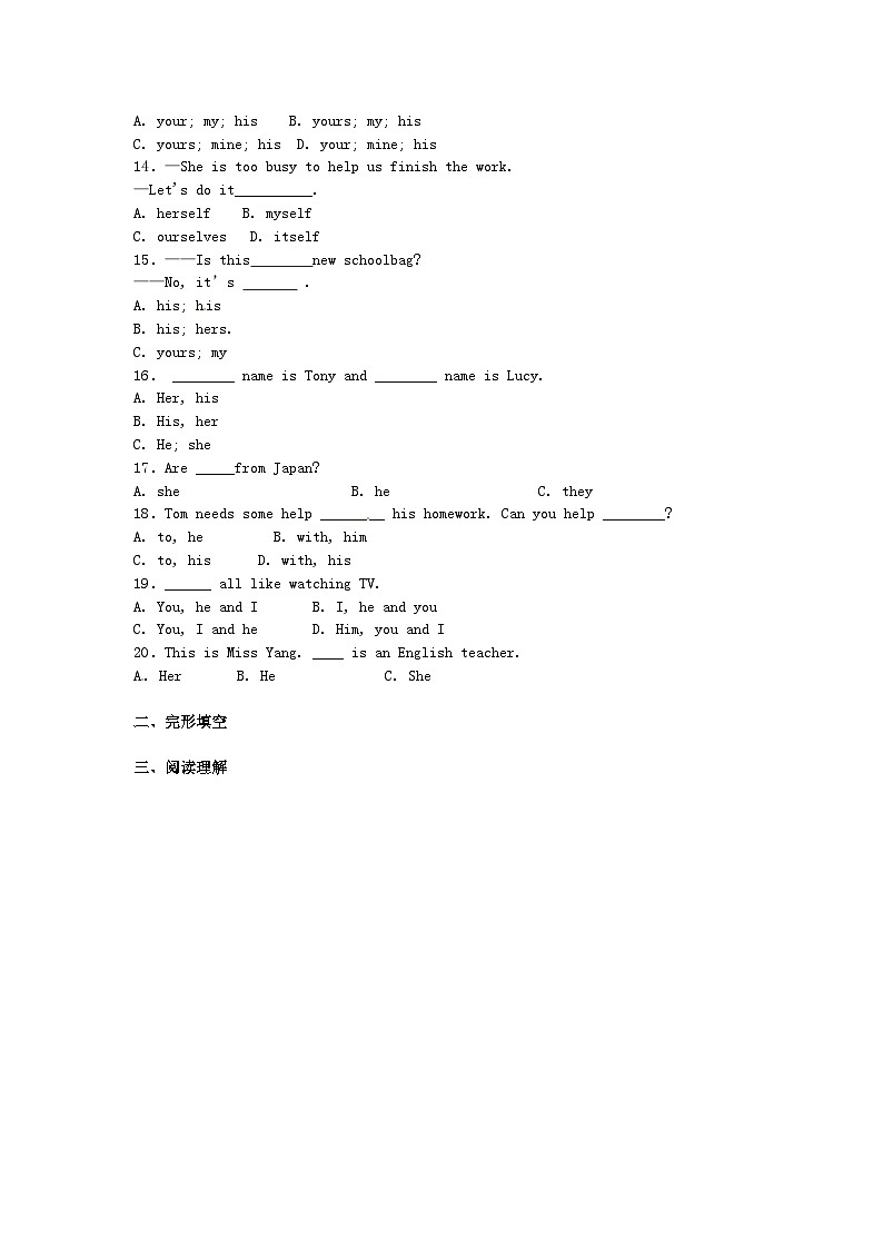 中考英语专项复习 人称代词 练习第2页