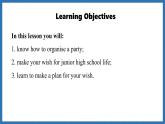Starter Welcome to junior high Lesson 4 Organise a party(课件)--2024-2025学年外研版(2024)英语七年级上册