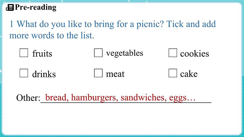 Unit 4 My family Lesson 2 A family picnic 课件 2024-2025学年英语冀教版（2024版）七年级上册04