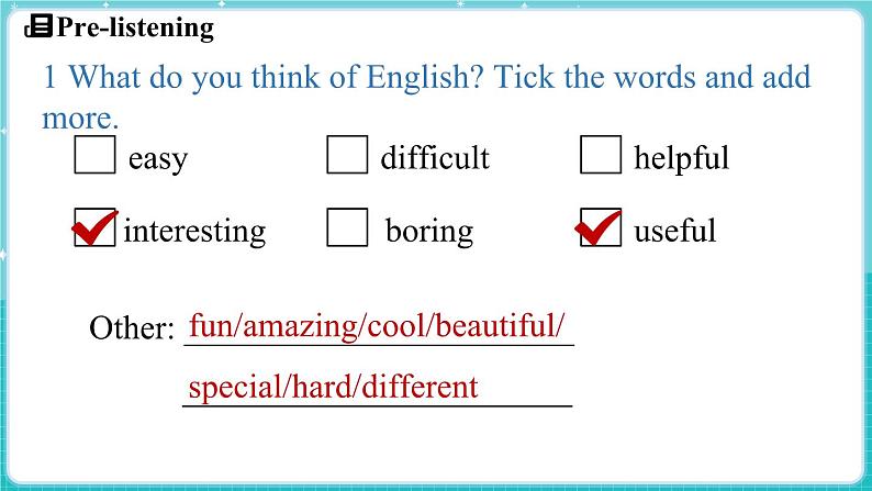 Unit 2 Learning English is fun! Lesson 1 How do you like English 课件 2024-2025学年英语冀教版（2024版）七年级上册05