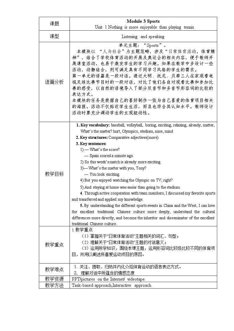 Module 3 Unit 1教案 -第1页