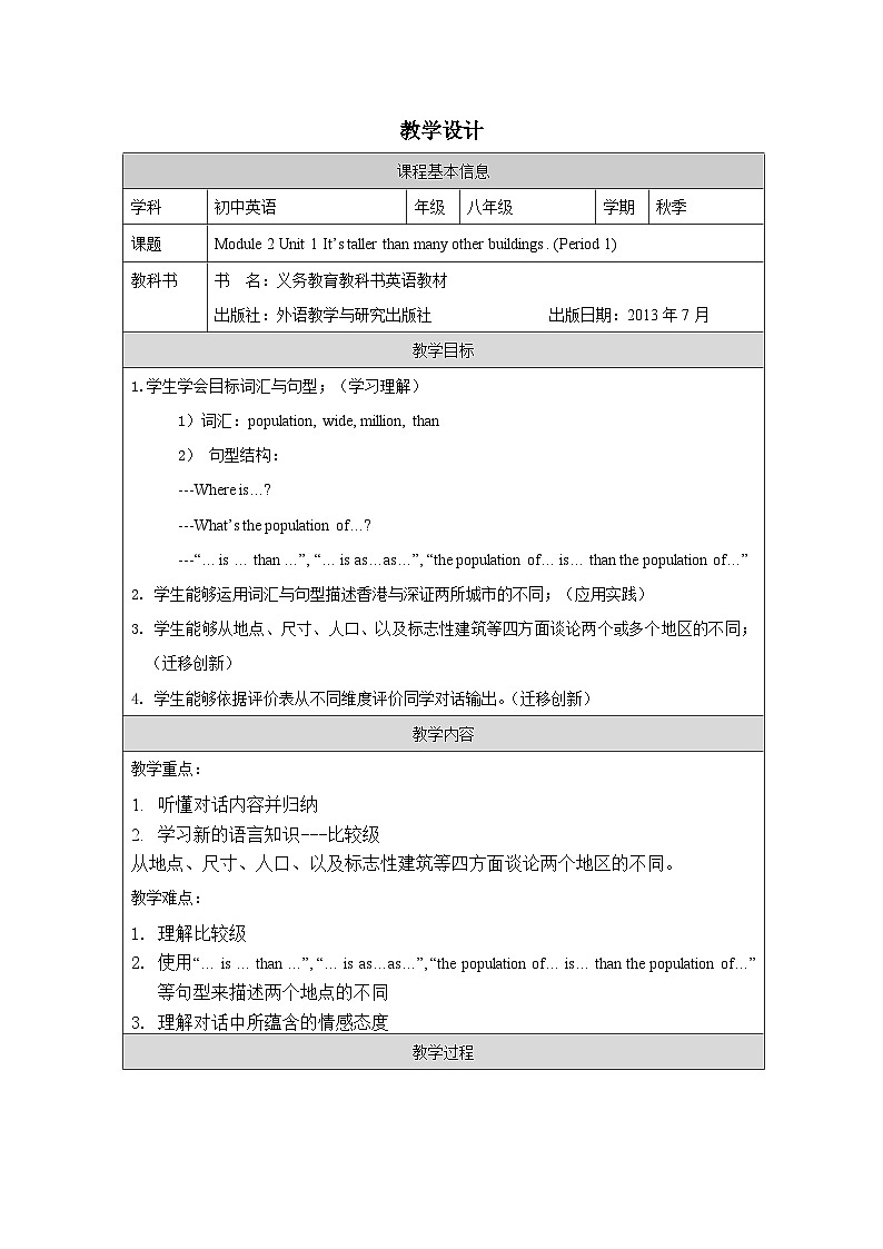 外研版初中英语八上Module2 U1课件+练习题+教案01