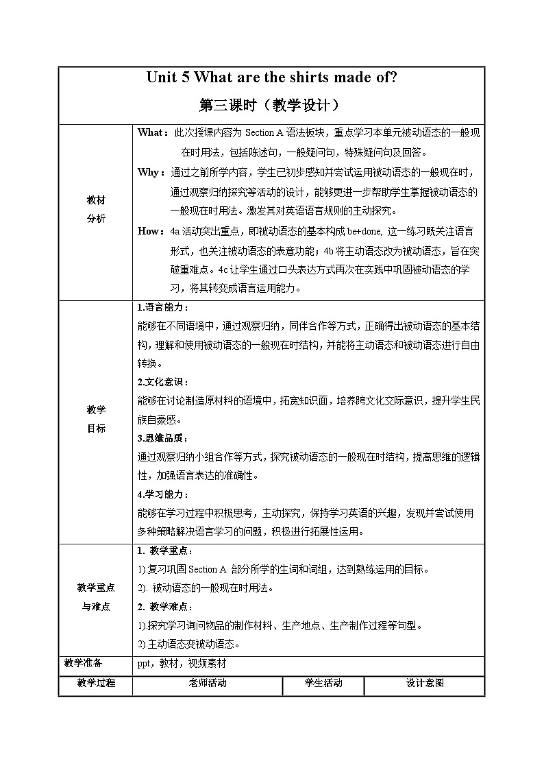 人教版九年级英语全一册 Unit 5 第3课时《Section A Grammar Focus-4c》课件+教案+学案+素材01