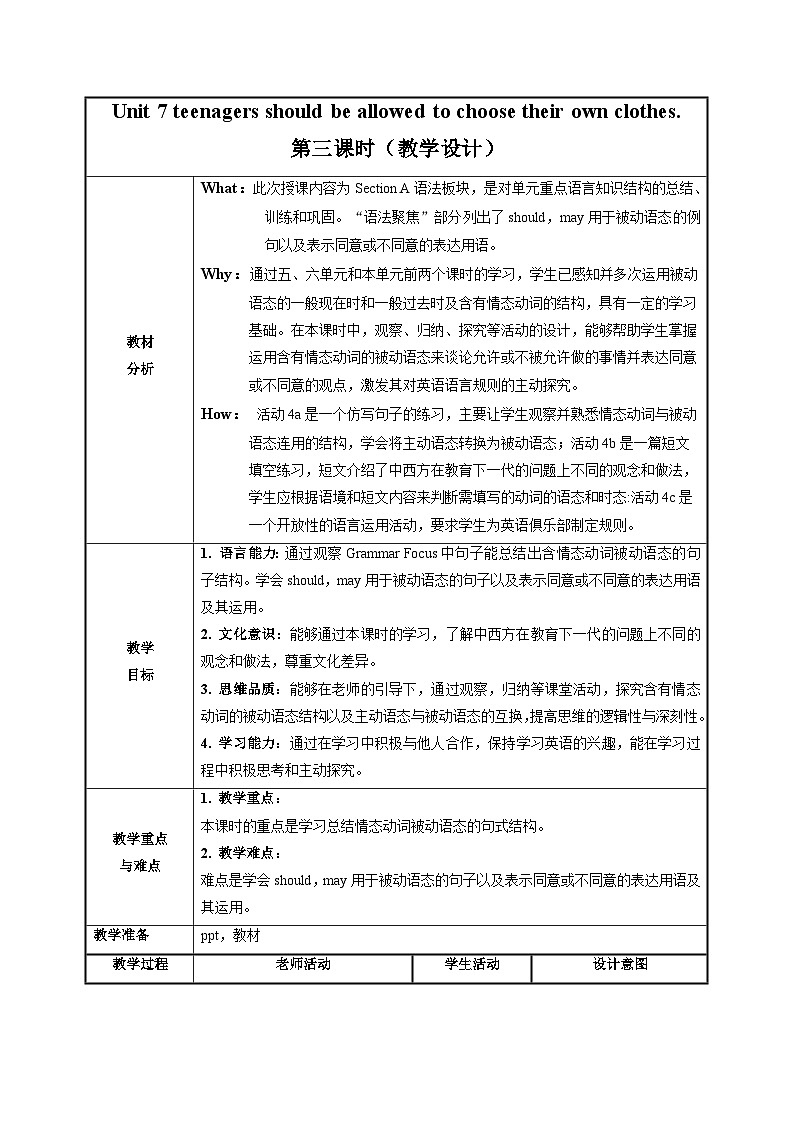 人教版九年级英语全一册 Unit 7 第3课时《Section A Grammar Focus-4c》课件+教案+导学案+分层作业01
