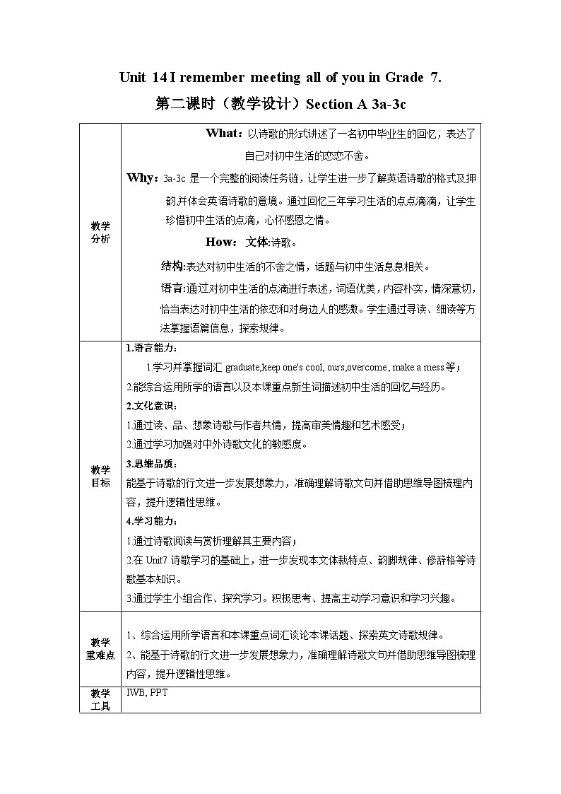 人教版九年级英语全一册 Unit 14 第2课时《Section A 3a-3c》课件+教案+导学案+分层作业+素材01