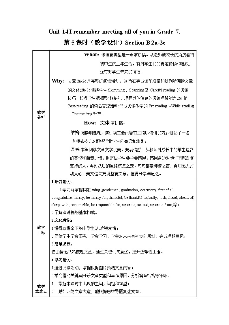 人教版九年级英语全一册 Unit 14 第5课时《Section B 2a-2e》课件+教案+导学案+分层作业+素材01