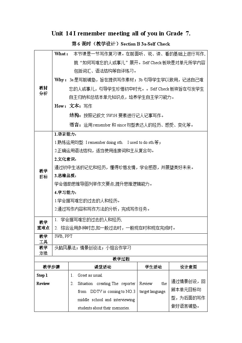 人教版九年级英语全一册 Unit 14 第6课时《SectionB 3a-Self Check》课件+教案+导学案+分层作业01