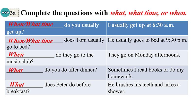 Unit 6 A Day in the Life 课时3 Section A Grammar Focus(3a-3d)课件- 2024-2025学年人教版（2024）七年级英语上册第6页