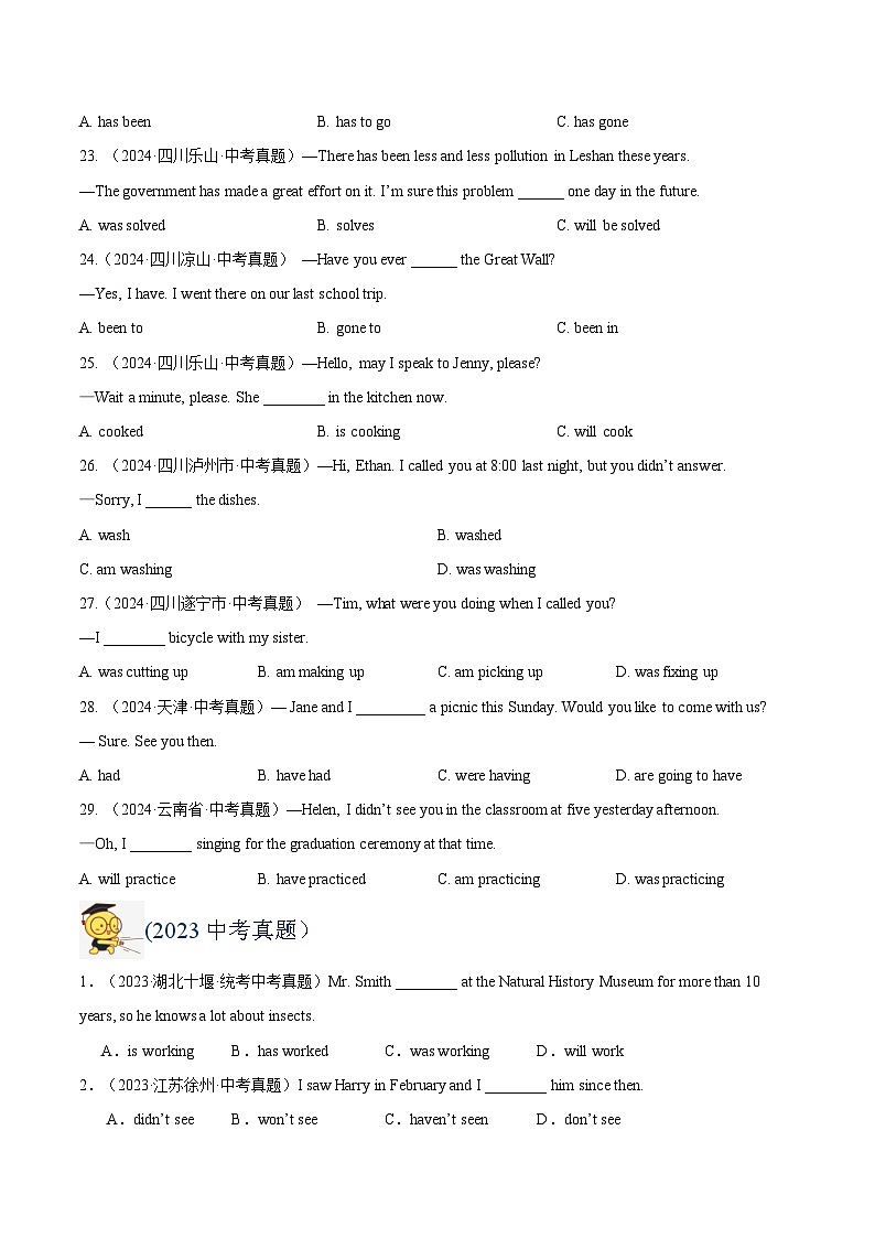 三年（2022-2024）中考英语真题分类汇编（全国通用）专题09 动词的时态（原卷版）03
